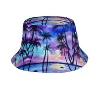JEJEA Palm Tree Pattern Print Bucket Hat for Men Women,Packable Reversible Printed Sun Hats,Fisherman Outdoor Summer Black