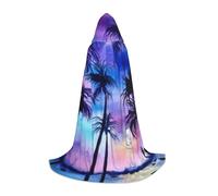 JEJEA Palm Tree Pattern Print Halloween Cosplay Christmas Party Outfits Hooded Wizard Robe Halloween Cloak Medieval Renaissance