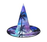 JEJEA Palm Tree Pattern Print Women'S Large Witch Hat Witch Hat Witches Hats Halloween Cosplay Party Accessory