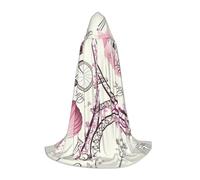 JEJEA Paris Eiffel Tower Flower Print Halloween Cosplay Christmas Party Outfits Hooded Wizard Robe Halloween Cloak Medieval Renaissance