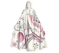 JEJEA Paris Eiffel Tower Flower print Halloween Hooded Cloak Cape Unisex for Cosplay, Christmas Party Favors Witchy Outfits