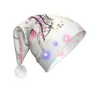 JEJEA Paris Eiffel Tower Flower Print Santa Hat Adult Led, Christmas Hat With Lights For Women And Men New Year Party Supplies