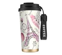JEJEA Paris Eiffel Tower Flower Print Stainless Steel Insulated Mugs, Double Wall Coffee Cups, Coffee Travel Mug for Home Office