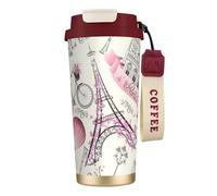 JEJEA Paris Eiffel Tower Flower Print Stainless Steel Insulated Mugs, Double Wall Coffee Cups, Coffee Travel Mug for Home Office