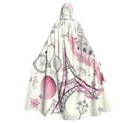 JEJEA Paris Eiffel Tower Flower Print Witch Wizard Hooded Cloak, Adult Halloween Party Cape, For Witch Vampire Cosplay Costume