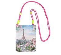 JEJEA Paris Eiffel Tower With Flowers Print Crossbody Phone Bag For Women Men, Adjustable Strap Phone Purse, For Travel Shopping