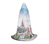 JEJEA Paris Eiffel Tower With Flowers Print Halloween Cosplay Christmas Party Outfits Hooded Wizard Robe Halloween Cloak Medieval Renaissance