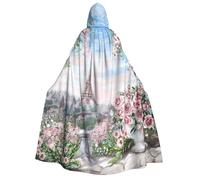 JEJEA paris eiffel tower with flowers print Halloween Hooded Cloak Cape Unisex for Cosplay, Christmas Party Favors Witchy Outfits