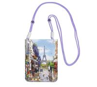 JEJEA Paris Street Scene Eiffel Tower Print Crossbody Phone Bag For Women Men, Adjustable Strap Phone Purse, For Travel Shopping