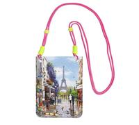 JEJEA Paris Street Scene Eiffel Tower Print Crossbody Phone Bag For Women Men, Adjustable Strap Phone Purse, For Travel Shopping