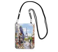 JEJEA Paris Street Scene Eiffel Tower Print Crossbody Phone Bag For Women Men, Adjustable Strap Phone Purse, For Travel Shopping