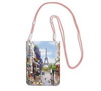 JEJEA Paris Street Scene Eiffel Tower Print Crossbody Phone Bag For Women Men, Adjustable Strap Phone Purse, For Travel Shopping