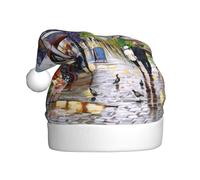 JEJEA Paris Street Scene Eiffel Tower Print Gorros De Navidad Para Adultos, Santa Hats For Funny, Novelty Christmas Hats, For Xmas Party