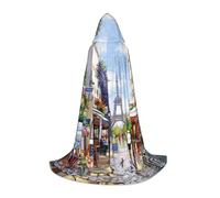 JEJEA Paris Street Scene Eiffel Tower Print Halloween Cosplay Christmas Party Outfits Hooded Wizard Robe Halloween Cloak Medieval Renaissance