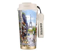 JEJEA Paris Street Scene Eiffel Tower Print Stainless Steel Insulated Mugs, Double Wall Coffee Cups, Coffee Travel Mug for Home Office