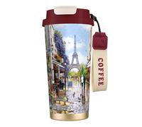 JEJEA Paris Street Scene Eiffel Tower Print Stainless Steel Insulated Mugs, Double Wall Coffee Cups, Coffee Travel Mug for Home Office