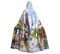 JEJEA Paris Street Scene Eiffel Tower Print Witch Wizard Hooded Cloak, Adult Halloween Party Cape, For Witch Vampire Cosplay Costume