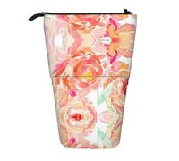 JEJEA Peach Peony Print Multifunctional Telescopic Pencil Case Cute Stationery Pen Case Portable Cosmetics Bag