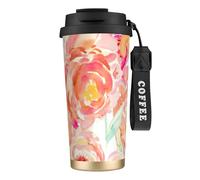 JEJEA Peach Peony Print Stainless Steel Insulated Mugs, Double Wall Coffee Cups, Coffee Travel Mug for Home Office