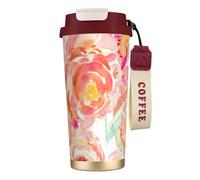 JEJEA Peach Peony Print Stainless Steel Insulated Mugs, Double Wall Coffee Cups, Coffee Travel Mug for Home Office