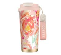 JEJEA Peach Peony Print Stainless Steel Insulated Mugs, Double Wall Coffee Cups, Coffee Travel Mug for Home Office