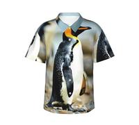 JEJEA Penguin Print Hawaiian Shirt for Men, Short Sleeve Button Down, Summer Beach Shirts,Casual Cuban Top Black