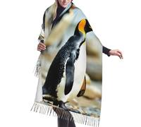 JEJEA Penguin Print Print Faux Cashmere Fringe Shawl - Warm Winter Scarf For Women, Soft Cozy Wrap For Cold Weather