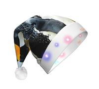 JEJEA Penguin Print Santa Hat Adult Led, Christmas Hat With Lights For Women And Men New Year Party Supplies