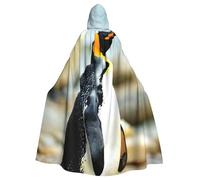 JEJEA Penguin Print Witch Wizard Hooded Cloak, Adult Halloween Party Cape, For Witch Vampire Cosplay Costume