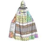 JEJEA Periodic Table Of Elements Print Sorcerer Robe,Hooded Cloak Cape,Adult Vampire Witch Cape For Halloween Cosplay Costumes