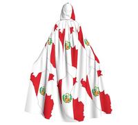 JEJEA Peru Flag Map Print Witch Wizard Hooded Cloak, Adult Halloween Party Cape, For Witch Vampire Cosplay Costume