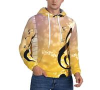 JEJEA Piano Violin Music Notes Print Men'S Hooded Sweatshirt, Drawstring Hoodies Pullover, Long Sleeve Pullover, For Daily Wear Black