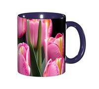 JEJEA Pink and Tulips Print Print 11 Oz Pottery Mug, Ceramic Coffee Cups Elegant Tea Mugs with Gift Box for Women with 6 Colors