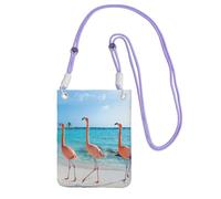 JEJEA Pink Flamingo On Beach Print Crossbody Phone Bag For Women Men, Adjustable Strap Phone Purse, For Travel Shopping