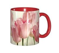JEJEA Pink Tulips Print 11 Oz Pottery Mug, Ceramic Coffee Cups Elegant Tea Mugs with Gift Box for Women with 6 Colors