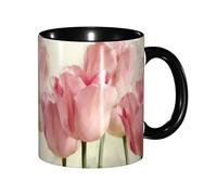 JEJEA Pink Tulips Print 11 Oz Pottery Mug, Ceramic Coffee Cups Elegant Tea Mugs with Gift Box for Women with 6 Colors