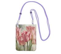 JEJEA Pink Tulips Print Crossbody Phone Bag For Women Men, Adjustable Strap Phone Purse, For Travel Shopping