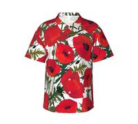 JEJEA Poppy Flower Pattern Print Hawaiian Shirt for Men, Short Sleeve Button Down, Summer Beach Shirts,Casual Cuban Top Black