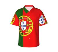 JEJEA Portuguese Flag Print Hawaiian Shirt for Men, Short Sleeve Button Down, Summer Beach Shirts,Casual Cuban Top Black