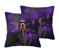 JEJEA Purple Dragonfly Print Imitation Linen Pillowcase-2 Sets, Decorative Throw Pillow Covers For Living Room Bed Sofa