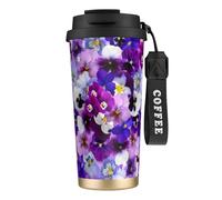 JEJEA Purple Flower Print Stainless Steel Insulated Mugs, Double Wall Coffee Cups, Coffee Travel Mug for Home Office