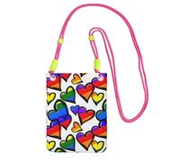 JEJEA Rainbow Colored Gay Pride Hearts Print Crossbody Phone Bag For Women Men, Adjustable Strap Phone Purse, For Travel Shopping