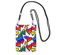 JEJEA Rainbow Colored Gay Pride Hearts Print Crossbody Phone Bag For Women Men, Adjustable Strap Phone Purse, For Travel Shopping