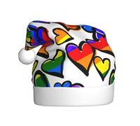 JEJEA Rainbow Colored Gay Pride Hearts Print Gorros De Navidad Para Adultos, Santa Hats For Funny, Novelty Christmas Hats, For Xmas Party