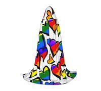 JEJEA Rainbow Colored Gay Pride Hearts Print Halloween Cosplay Christmas Party Outfits Hooded Wizard Robe Halloween Cloak Medieval Renaissance