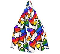 JEJEA Rainbow Colored Gay Pride Hearts print Halloween Hooded Cloak Cape Unisex for Cosplay, Christmas Party Favors Witchy Outfits