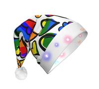 JEJEA Rainbow Colored Gay Pride Hearts Print Santa Hat Adult Led, Christmas Hat With Lights For Women And Men New Year Party Supplies