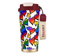 JEJEA Rainbow Colored Gay Pride Hearts Print Stainless Steel Insulated Mugs, Double Wall Coffee Cups, Coffee Travel Mug for Home Office