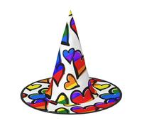 JEJEA Rainbow Colored Gay Pride Hearts Print Women'S Large Witch Hat Witch Hat Witches Hats Halloween Cosplay Party Accessory