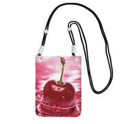 JEJEA Red Cherries Print Crossbody Phone Bag For Women Men, Adjustable Strap Phone Purse, For Travel Shopping